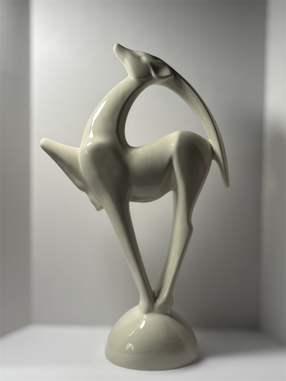 Vintage MCM Royal Haeger Cream Ceramic Leaping Gazelle Antelope